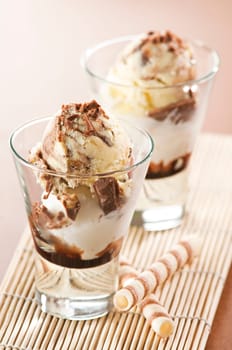 Fresh chocolate ice cream close up shoot