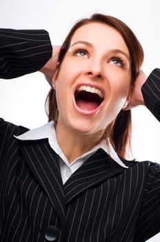 Young business woman shouting close up shoot