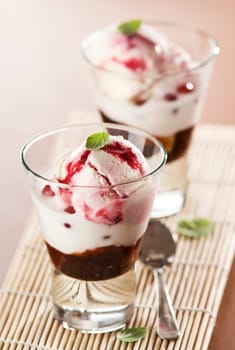 Fresh strawberry ice cream close up shoot