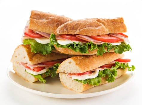 Fresh ham and cheese sandwich with salad close up
