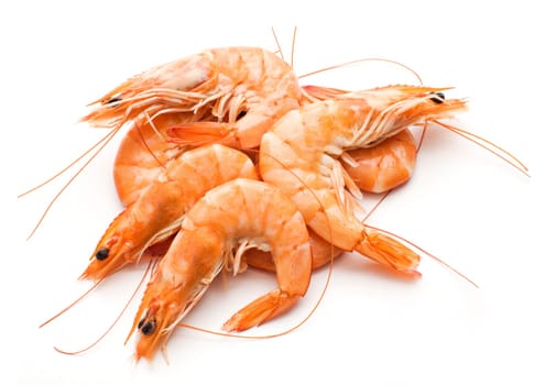 Fresh cooked king prawns isolated on white