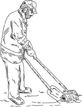 vector - hand draw road sweeper - working outdoor