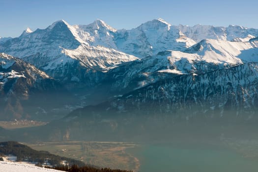 The big three Eiger,Mönch and Jungfrau seen from the Beatenberg