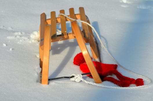 Sledding in the snow in winter