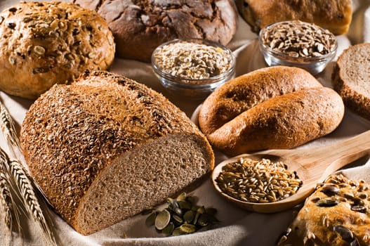 Fresh beautiful mixed bread close up shoot