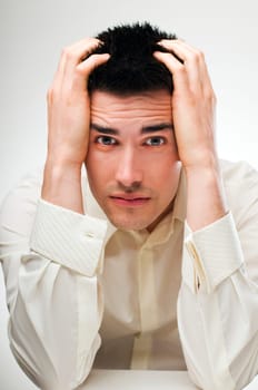 young business man in stress close up shoot