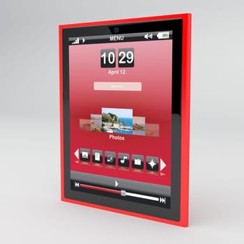 Red tablet pc on gray background