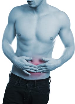 Muscular man holding painful stomach