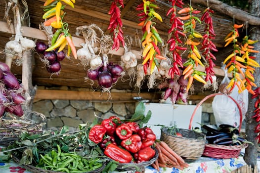 Colorful Vegetables on a mediterranean market stand