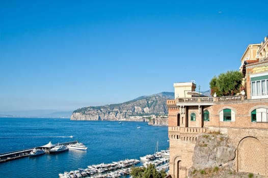 Harbor and old mansion on the amalfi coast, italy