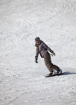 Girl  snowborder, Belokurikha, winter resort.