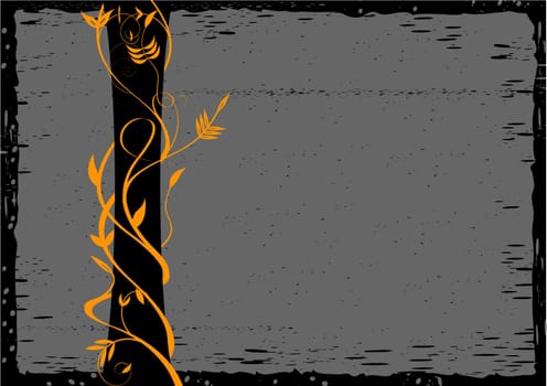 Grunge floral background with a column and lianas