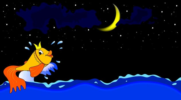 Nice goldfish on a wave in the sea