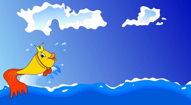 Nice goldfish on a wave in the sea