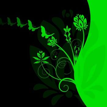 Colourful bright floral background with butterfly