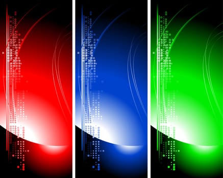 Set of three bright technical vertical banners