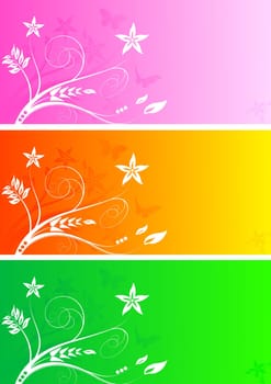Set of three colourful bright floral banners