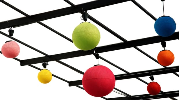 Colorful sphere lamps. Red, Green, Blue, Yellow. Isolated on white.