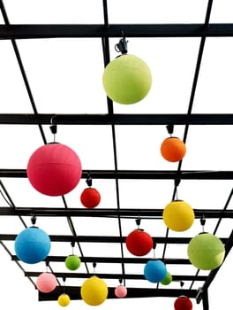 Colorful sphere lamps. Red, Green, Blue, Yellow. Isolated on white.