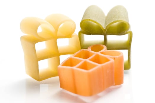 Christmas noodles on white background in different shapes