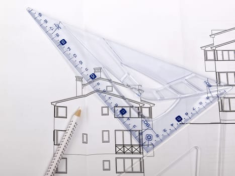 project of a new house with pen and ruler