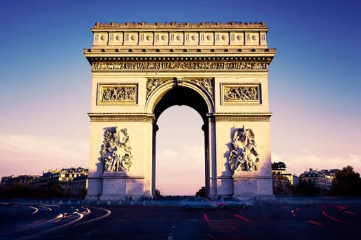 Paris, France, Arc de Triomphe in the evening