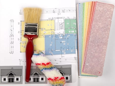 project and color swatch with carpenter tools