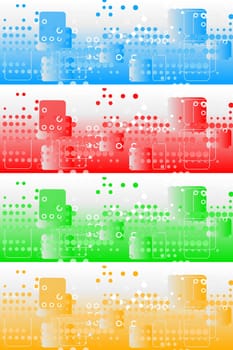 Set of four colourful banners: squares and circles