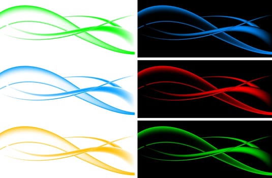 Abstract colourful waves - on white and black backgrounds