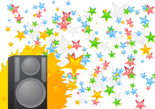 Abstract musical background with loudspeaker and stars