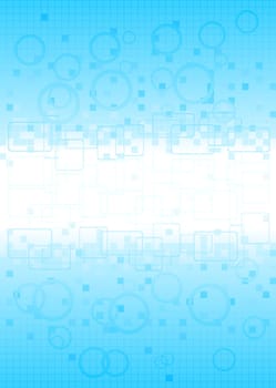 Two-coloured bright background with circles and squares