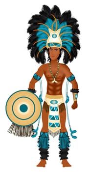 Vector Illustration of an Aztec man in Costume for Carnival Halloween or Thanksgiving.