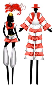 Vector Illustration of two Moko Jumbies also known as stiltwalkers.