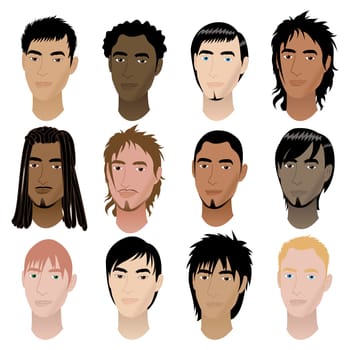 Vector Illustration of 12 men faces. Men Faces #6.
