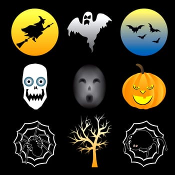 Vector Illustration of nine different Halloween icons.