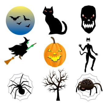 Vector Illustration of nine different Halloween icons.