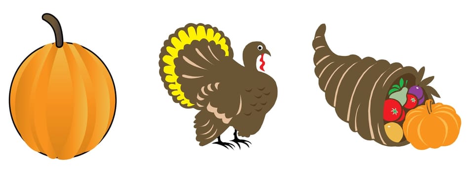 Vector Illustration. Set of three Holiday Icons. Thanksgiving Icons 2.