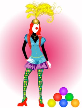 Vector Illustration of a female circus entertainer or clown.