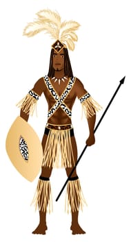 Vector Illustration of a man dressed in Zulu Carnival Halloween Costume.
