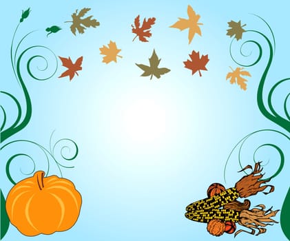 Vector Illustration of a Thanksgiving Background with pumpkin and corn.
