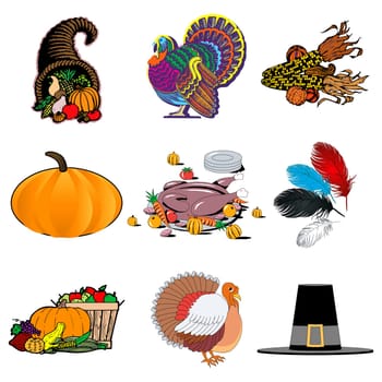 Vector illustration of 9 icons. Thanksgiving Icons 1