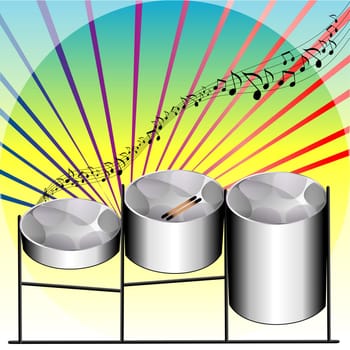 Vector Illustration of three variations of Steel Pan Drums invented in Trinidad and Tobago.