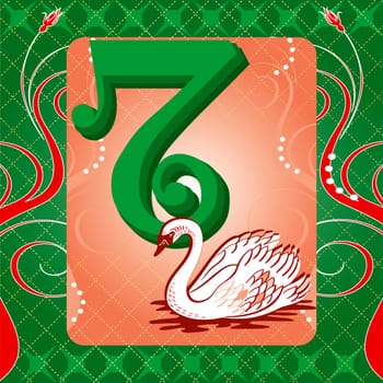 Vector Illustration Card for the 12 days of Christmas. Seven Swans Swimming.
