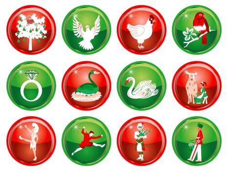 Vector Illustration Card of the 12 days of Christmas buttons.