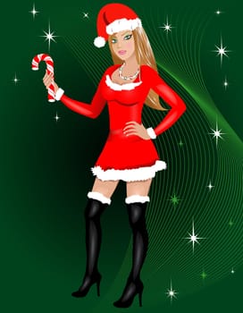 Vector Illustration for Christmas of a dressed up Sexy Santa Costume.