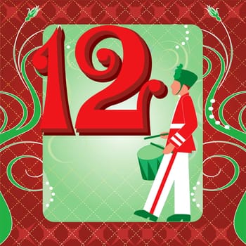 Vector Illustration Card for the 12 days of Christmas. Twelve Drummers Drumming.