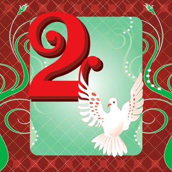 Vector Illustration Card for the 12 days of Christmas. Two Turtle Doves.