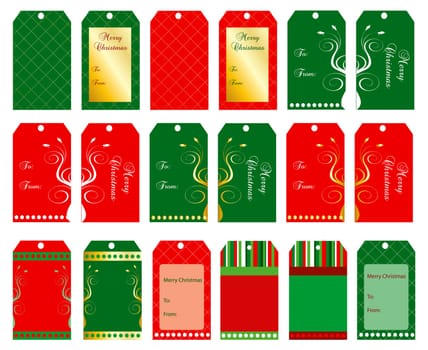 Vector Illustration of 18 Christmas tags or cards.