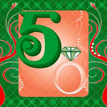 Vector Illustration Card for the 12 days of Christmas. Five Golden Rings.