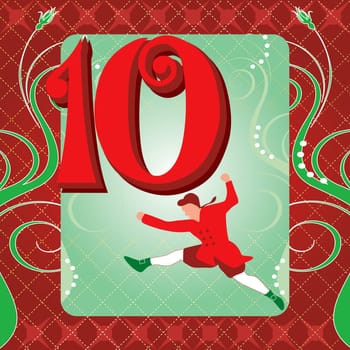 Vector Illustration Card for the 12 days of Christmas. Ten Lords Leaping.